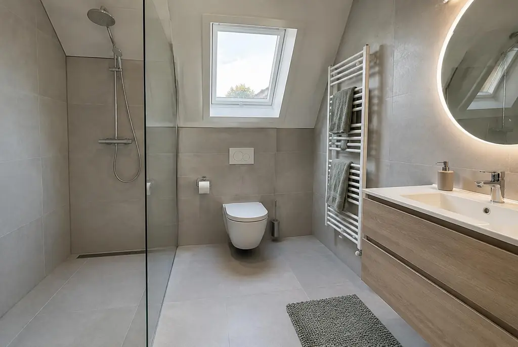 Lekdetectie Borne – droge badkamer met inloopdouche na herstel