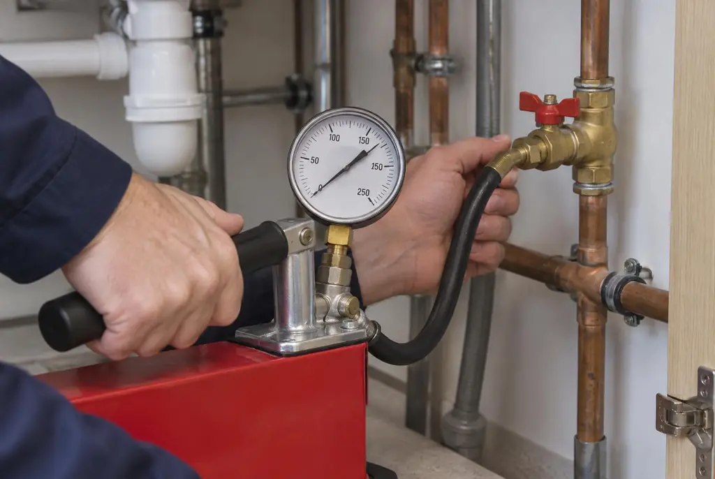 Lekdetectie Borne – druktest op een waterleiding met een manometer
