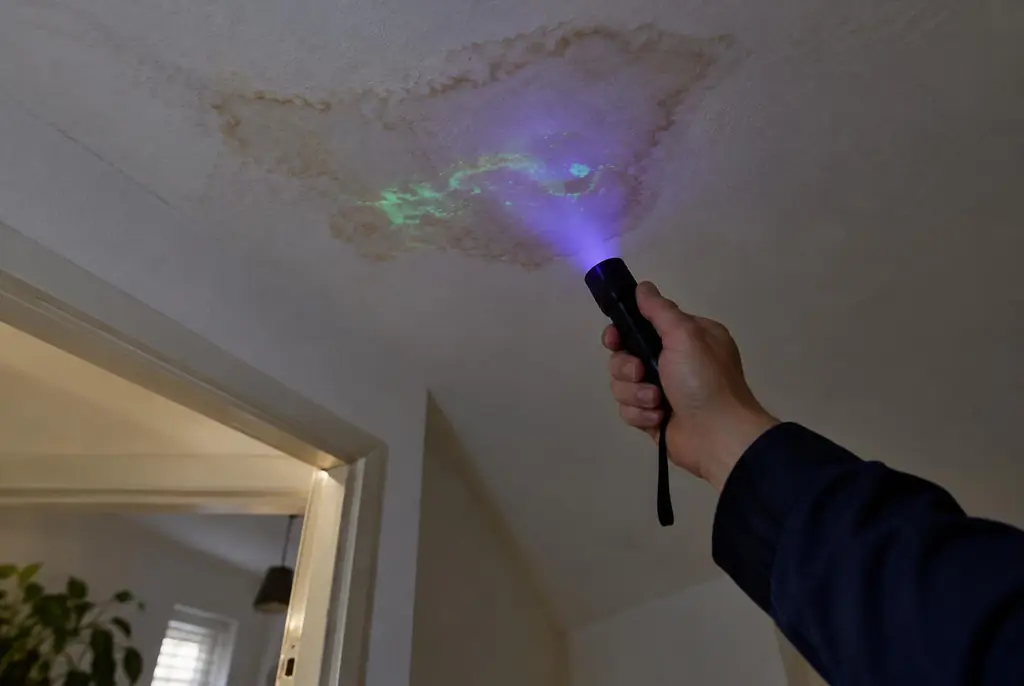 Lekdetectie Borne – kleurstof controleren op het plafond met uv-licht