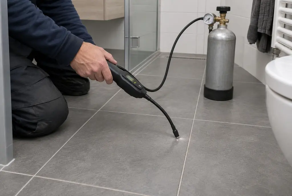 Lekdetectie Borne – technicus spoort met tracergas een lekkage op in de vloer