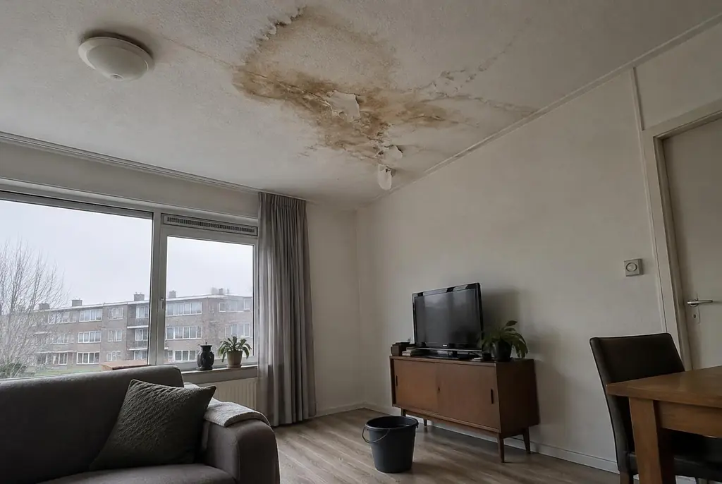 Lekdetectie Borne – vochtplek op het plafond onder een badkamer